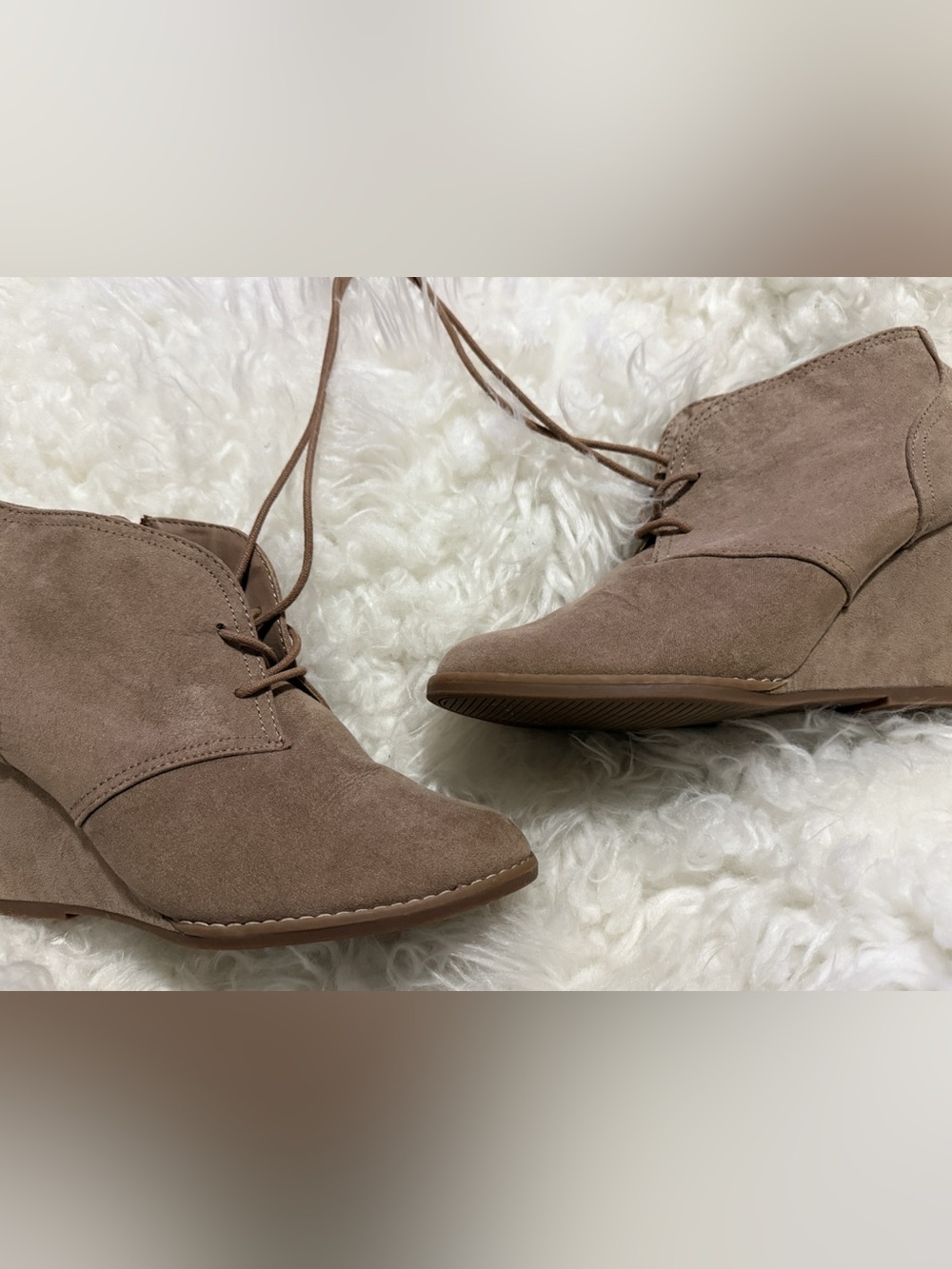 Universal Thread Women's Taupe Suede Wedge Ankle Boots - Lace-Up